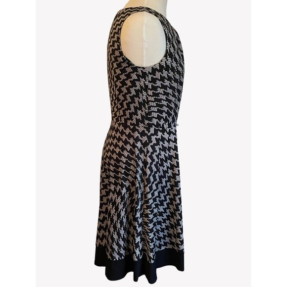 AB Studios Size Large Black White Geometric Pattern Sleeveless Midi Dress Work - Picture 4 of 11